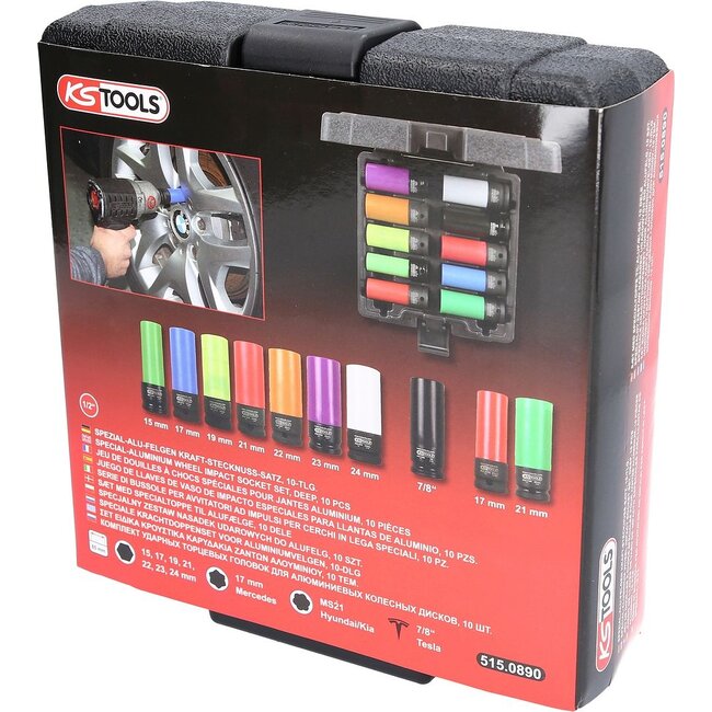KS Tools Jeu de douilles à chocs 1/2" spéciales pour jantes aluminium, 10 pcs - 515.0890