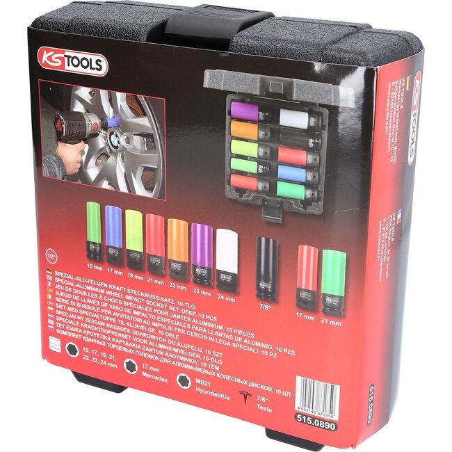 KS Tools 1/2" Spezial-Alu-Felgen Kraft-Stecknuss-Satz, 10-tlg - 515.0890