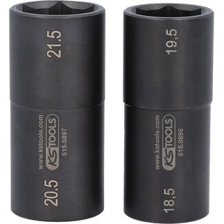KS Tools Jeu de douilles à chocs spéciales 1/2" pour jantes aluminium, pour Ford, 18,5 / 19,5 / 20,5 / 21,5 mm, 2 pcs