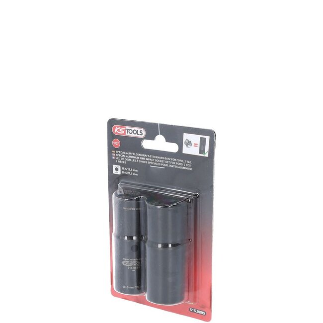 KS Tools Speciale 1/2" krachtdoppenset voor aluminiumvelgen voor Ford - 18,5 / 19,5 / 20,5 / 21,5 mm - 2 - delig - 515.0895