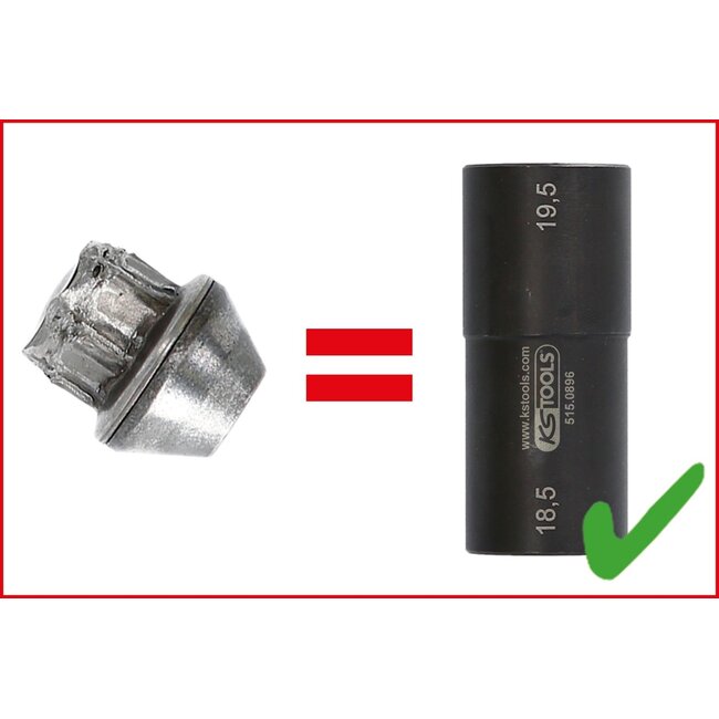 KS Tools Speciale 1/2" krachtdoppenset voor aluminiumvelgen voor Ford - 18,5 / 19,5 / 20,5 / 21,5 mm - 2 - delig - 515.0895