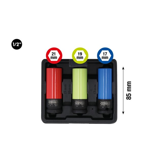 KS Tools 1/2" Aluminum wheel impact socket set, 3 pcs - 515.1070