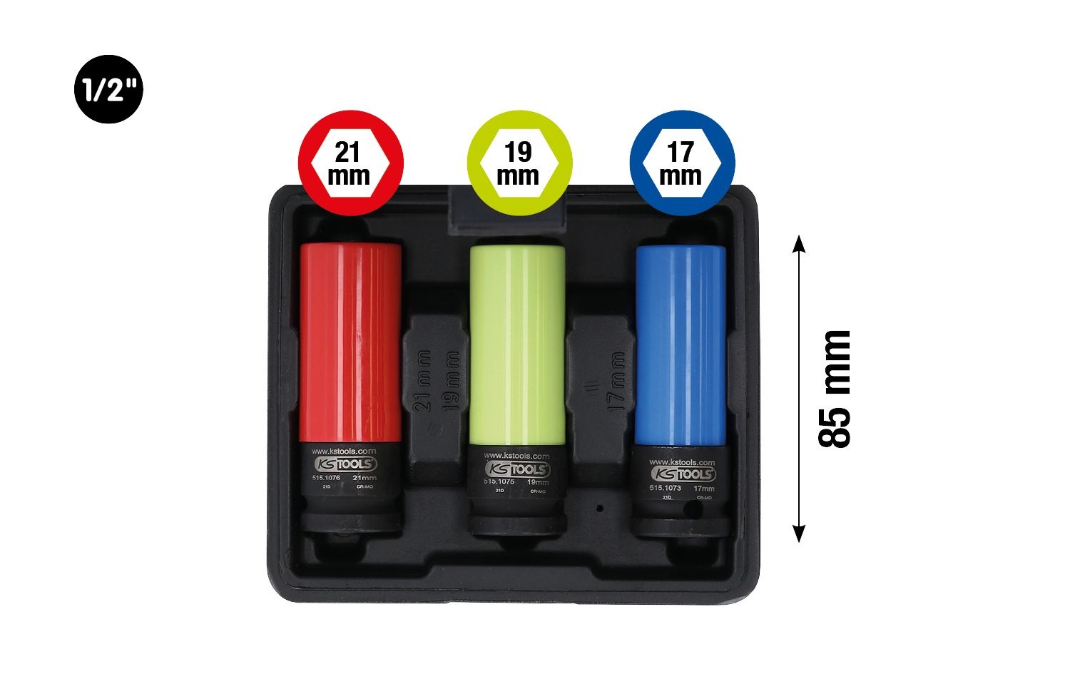 KS Tools 1/2" Dopsleutelset - kracht voor alu-velgen - robuust - 3 - delig - 515.1070, foto 2 van 6