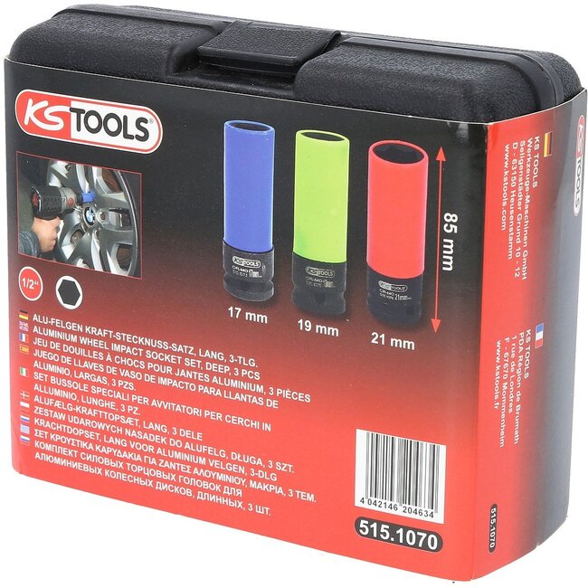 KS Tools 1/2" Aluminum wheel impact socket set, 3 pcs - 515.1070