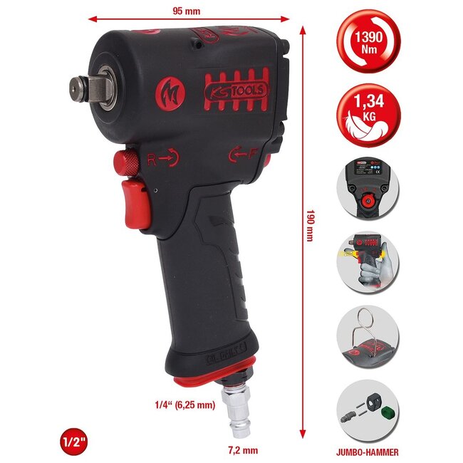 KS Tools 1/2" miniMONSTER High Performance Pneumatic impact wrench 1.390 Nm - 515.1270