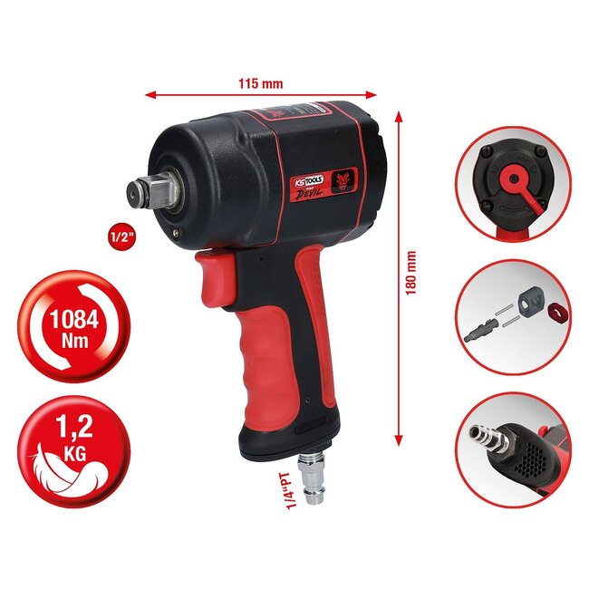 KS Tools 1/2"  high performance impact wrench, 1084Nm - 515.1315