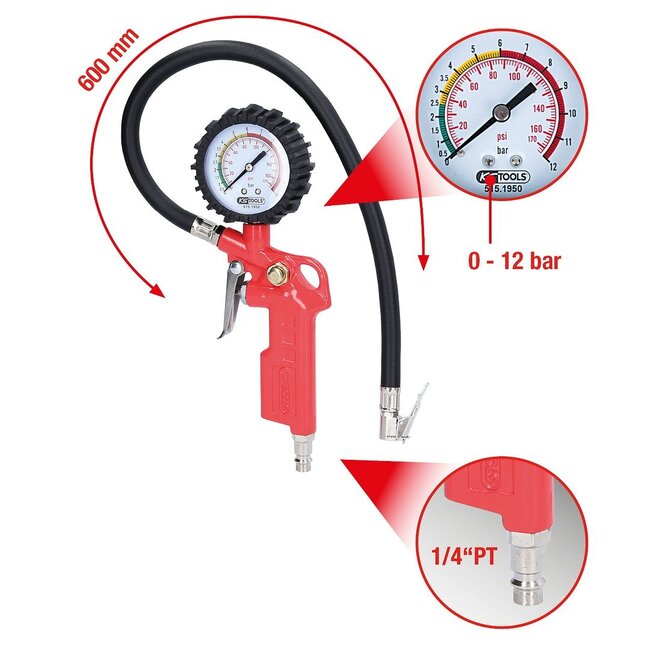 KS Tools Tire filling gauge, 0-12bar - 515.1950