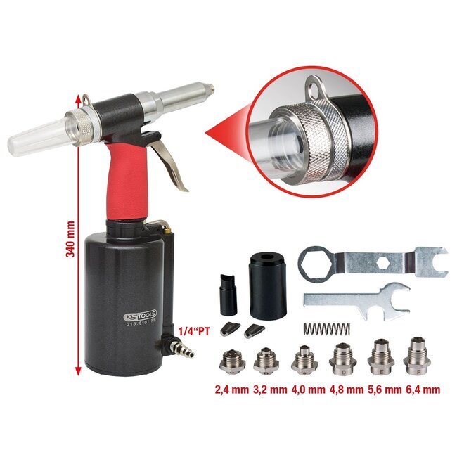 KS Tools Pneumatic riveting tool pistol, 2,4-3,2-4-4,8-5,6-6,4mm - 515.3101