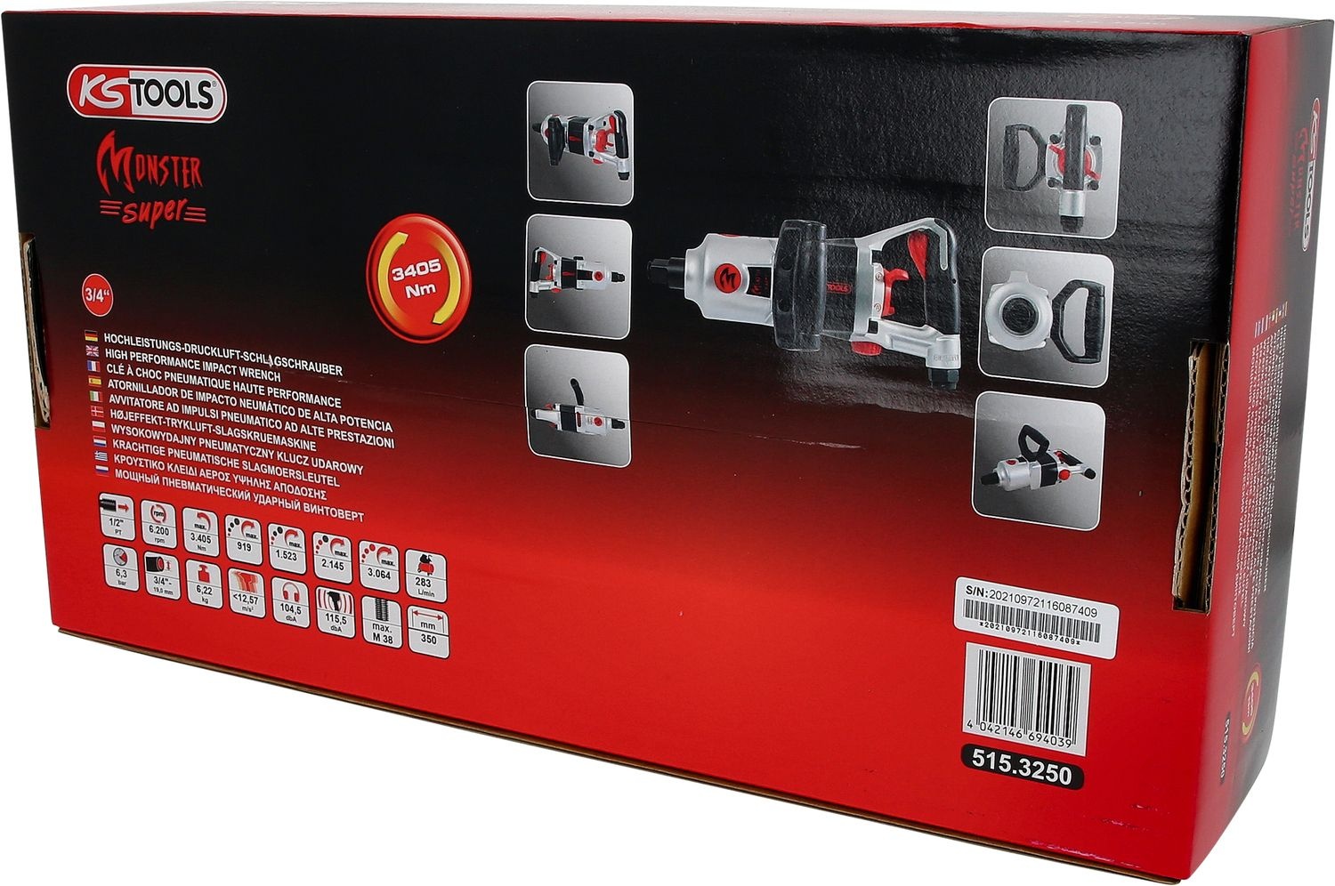KS Tools 3/4" superMONSTER krachtige pneumatische slagmoersleutel - 3405 Nm - 515.3250, foto 6 van 6