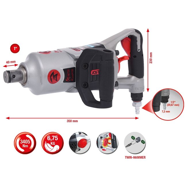 KS Tools 1" superMONSTER krachtige pneumatische slagmoersleutel - 3405 Nm - 515.3270