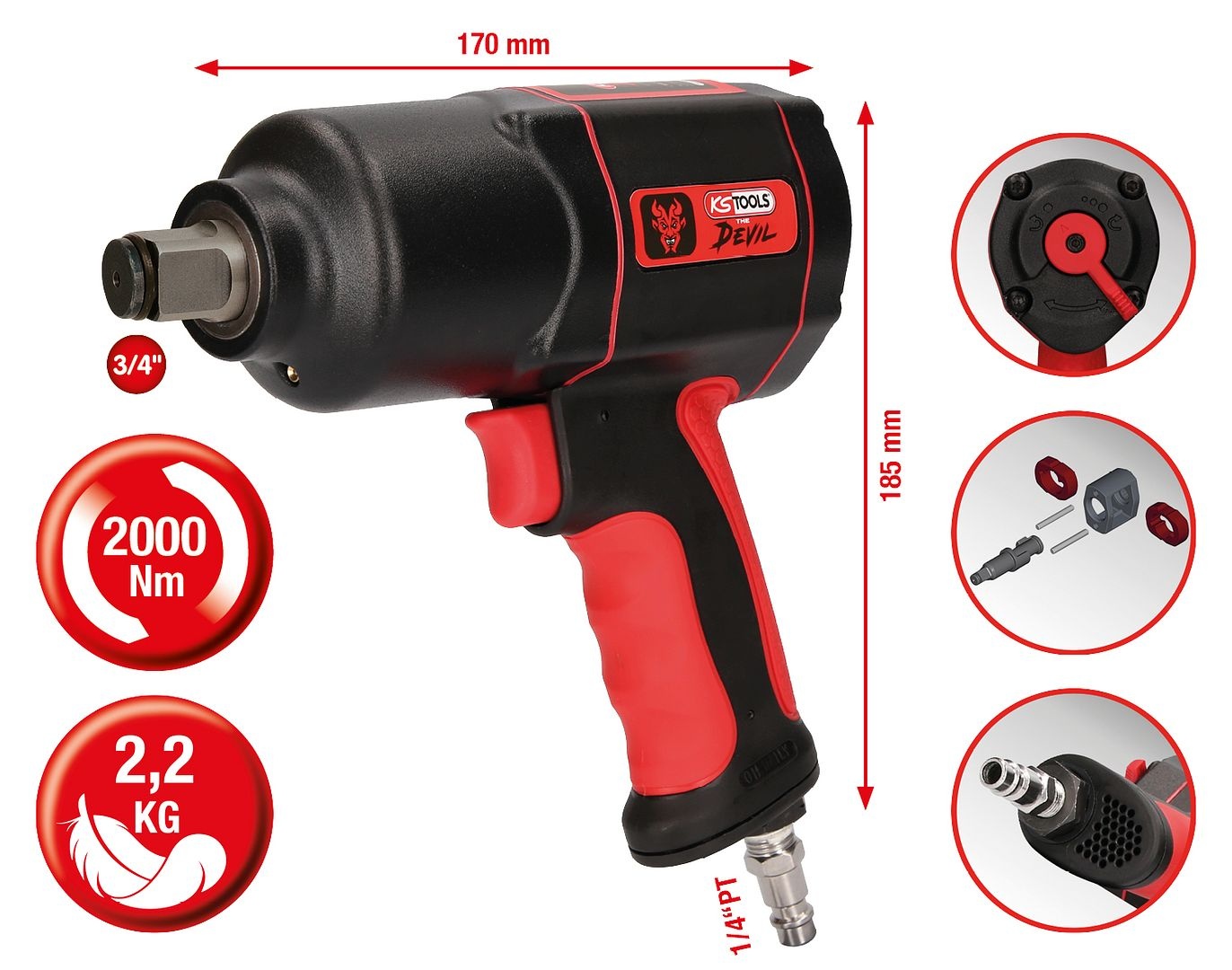 KS Tools 3/4" Krachtige pneumatische slagmoersleutel - 2000 Nm - 515.3400, foto 2 van 6