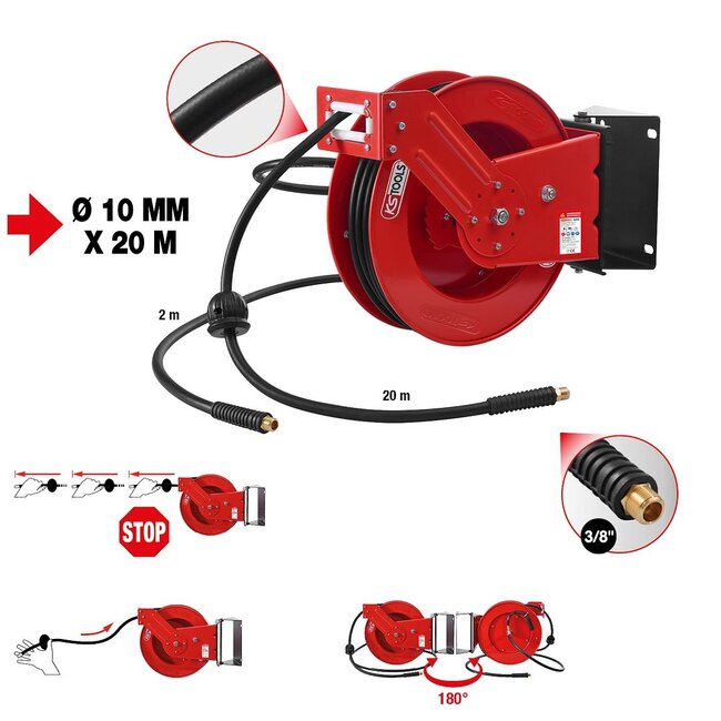 KS Tools Druckluft-Schlauchaufroller Ø10 mm, Anschluss 3/8", 20 m - 515.3425