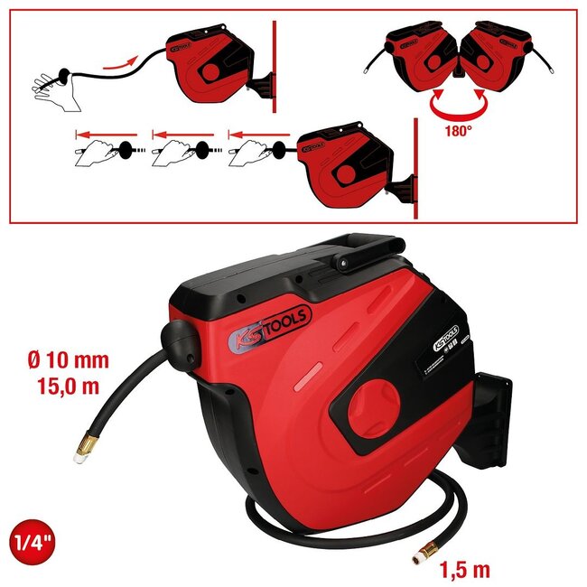 KS Tools Enrouleur avec tuyaur, Ø 10mm x 15m - 515.3440