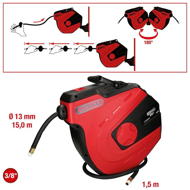 KS Tools Automatic air hose reel Ø 13mm x 15m - 515.3445