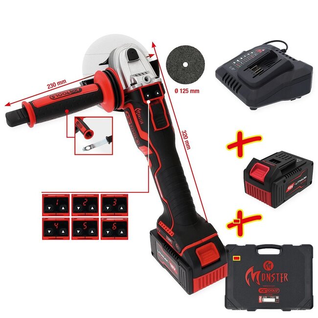 KS Tools eMONSTER Brushless-Akku-Winkelschleifer-Satz , 4-tlg - 515.6200