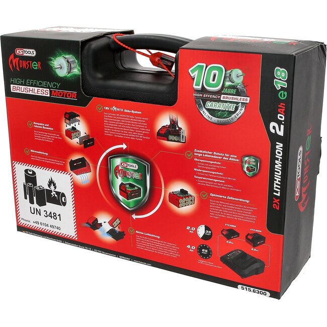 KS Tools eMONSTER brushless cordless screwdriver set with hammer drill function, 4 pcs - 515.6300