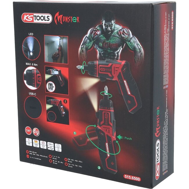 KS Tools 1/4" eMONSTER cordless bit screwdriver set, 27 pieces - 515.6500