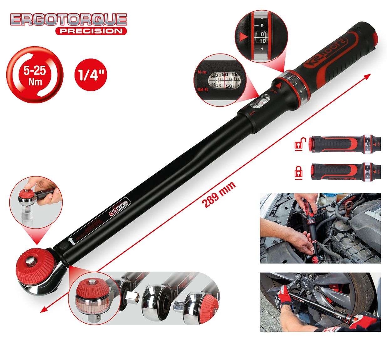 KS Tools 1/4" ERGOTORQUE®precision momentsleutel met ratel en draaiknop 5-25 Nm - 516.1412, foto 2 van 6