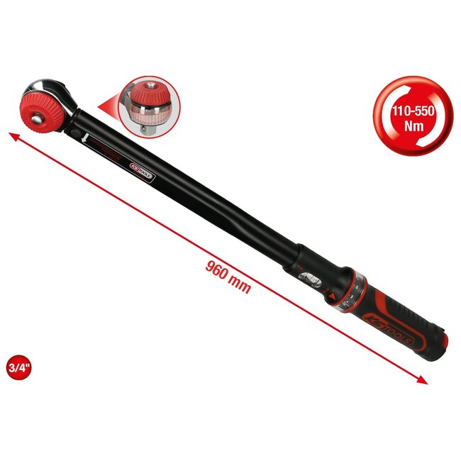 KS Tools 3/4" ERGOTORQUE®precision torque wrench with rotary mushroom ratchet head, 110-550Nm - 516.1490