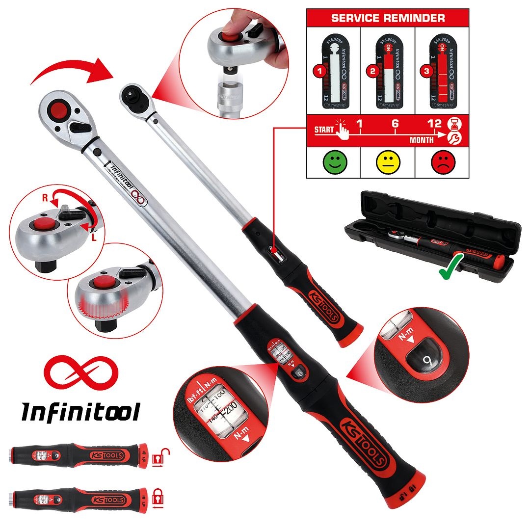 KS Tools 3/8" INFINITOOL Momentsleutel met omschakelbare ratelkop - 10-50 Nm - 516.9022, foto 2 van 6