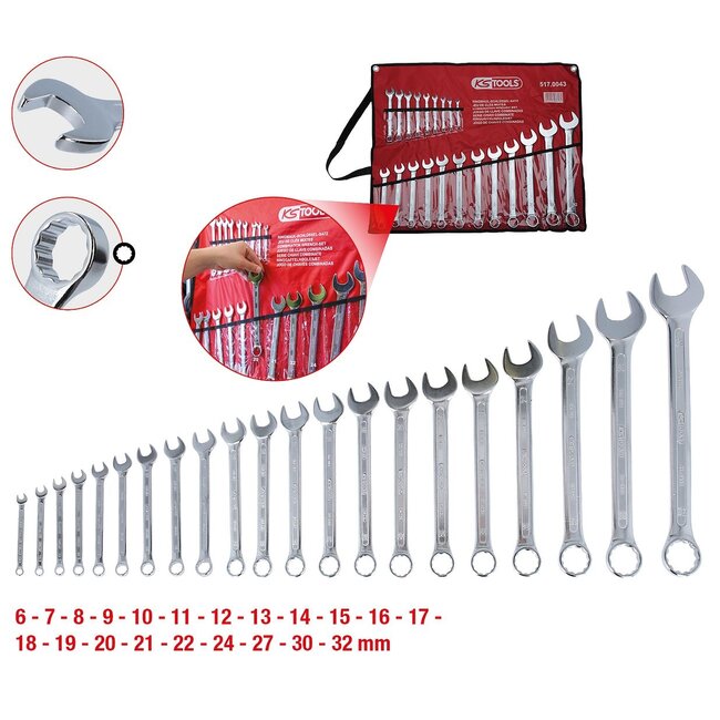 KS Tools Ring-steeksleutelset - gebogen - 21 - delig - 6-32mm - 517.0043