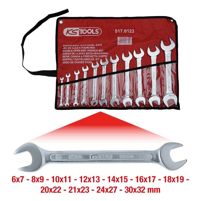 KS Tools Double open ended wrench set, 11 pcs, 6x7-30x32mm - 517.0123