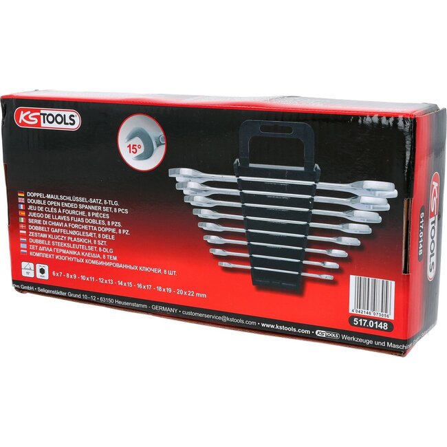 KS Tools Double open ended spanner set, 8 pcs, 6x7-20x22mm - 517.0148