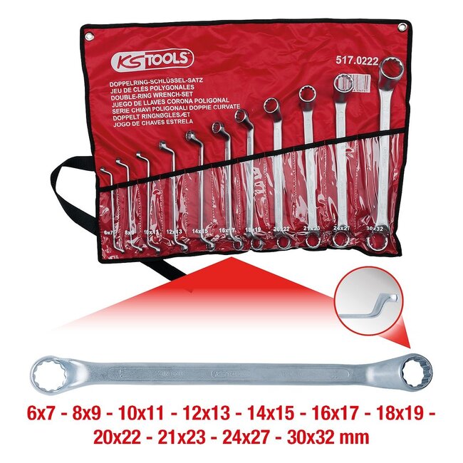 KS Tools Double ring wrench set, offset, 11 pcs 6-32mm - 517.0222