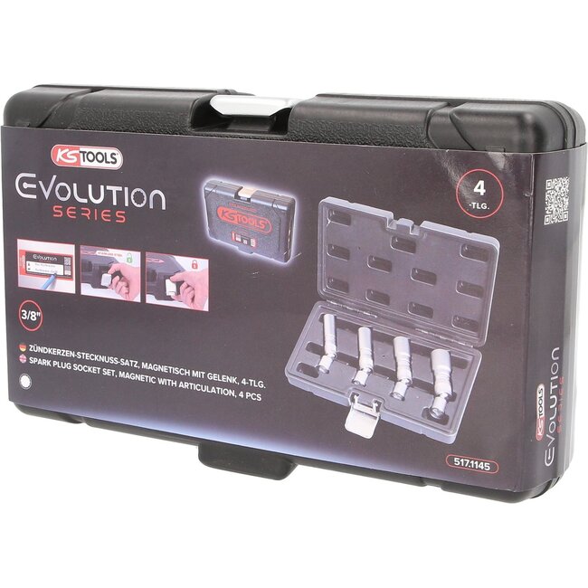 KS Tools 3/8" Zündkerzen-Stecknuss-Satz, 4-tlg, magnetisch mit Gelenk - 517.1145