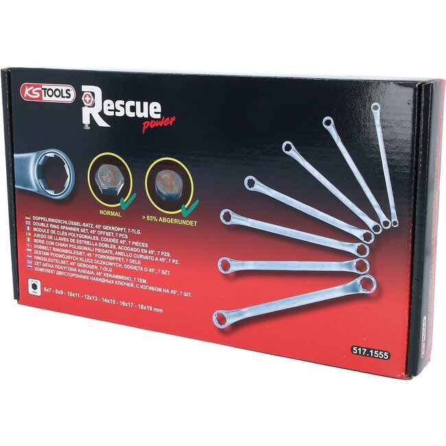 KS Tools RESCUEpower Double ended ring wrench offset set 7 pcs 6-19mm  - 517.1555
