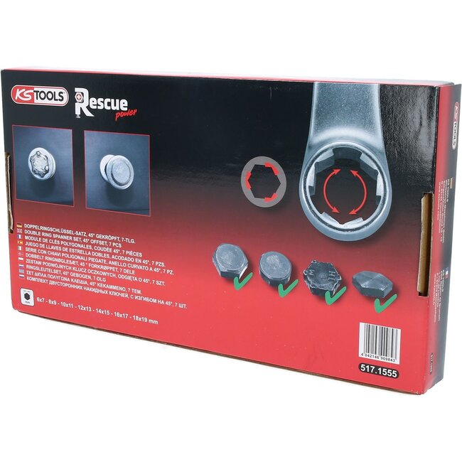 KS Tools RESCUEpower Double ended ring wrench offset set 7 pcs 6-19mm  - 517.1555