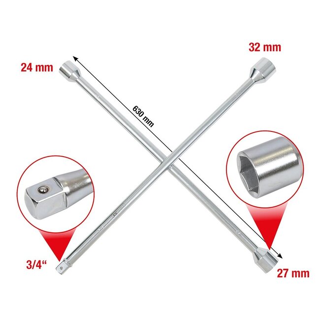 KS Tools Clé en croix PL, 3/4"x24x27x32mm – 518.1155