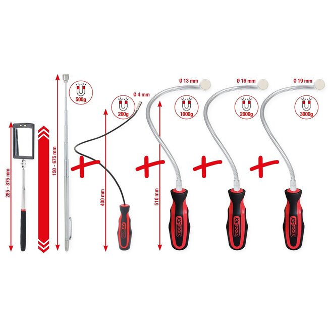 KS Tools Flexibele en telescoop-magneethouder en inspectiespiegelset - 6 - delig - 550.1090
