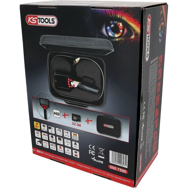 KS Tools HD-videoscoopset met Ø 3,9 mm 720 en 0° HD-frontcamera-sonde - flexibele PVC-huls - 550.7580