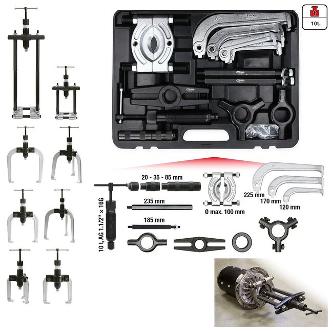 KS Tools Hydraulic universal puller set 2 arm and 3 arm, 22 pcs - 700.1200