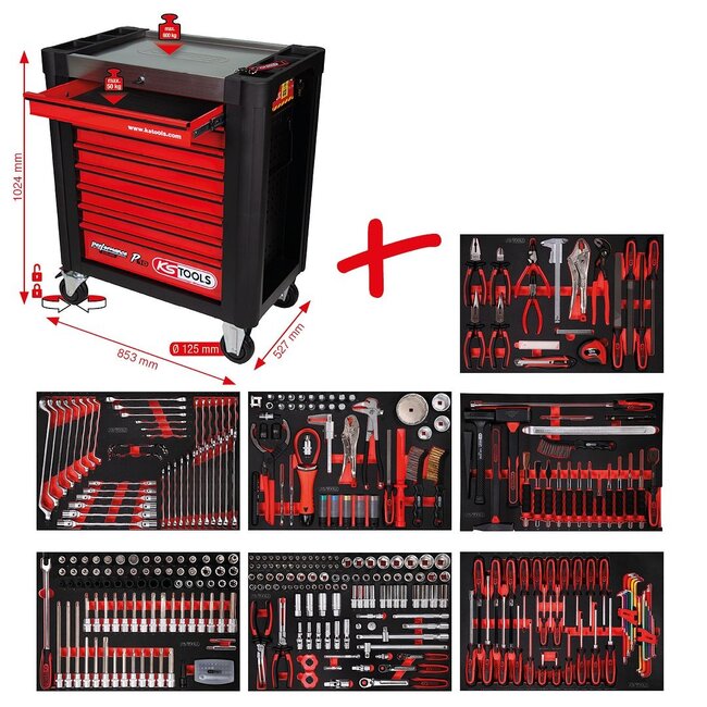 KS Tools Performanceplus workshop tool trolley set P10 with 397 tools for 7 drawer - 810.7397
