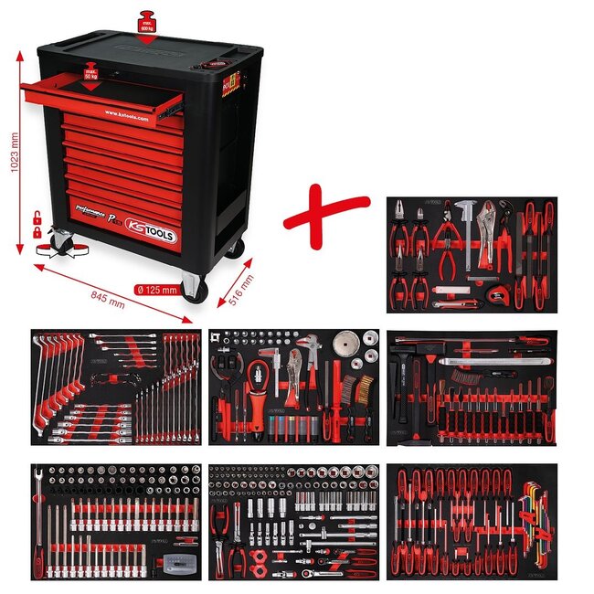 KS Tools Performanceplus workshop tool trolley set P15 with 397 tools for 7 drawer - 815.7397