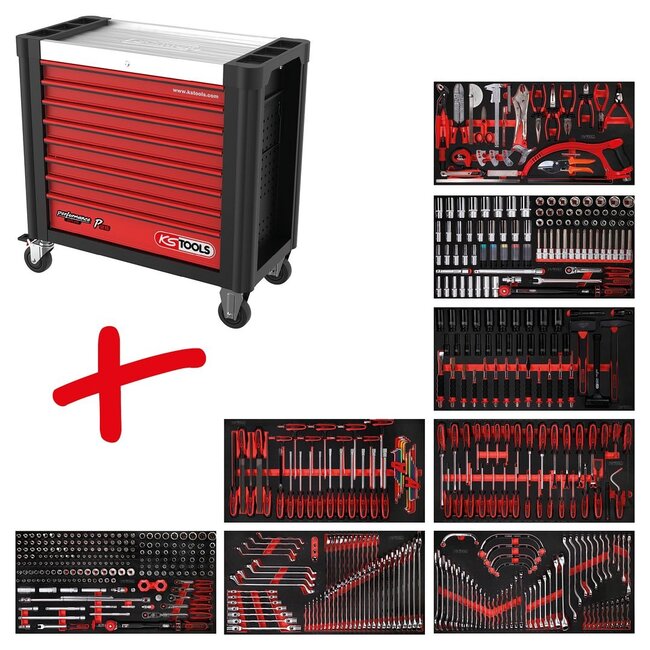 KS Tools Performanceplus workshop tool trolley set P25 with 564 tools for 8 drawer - 825.8564