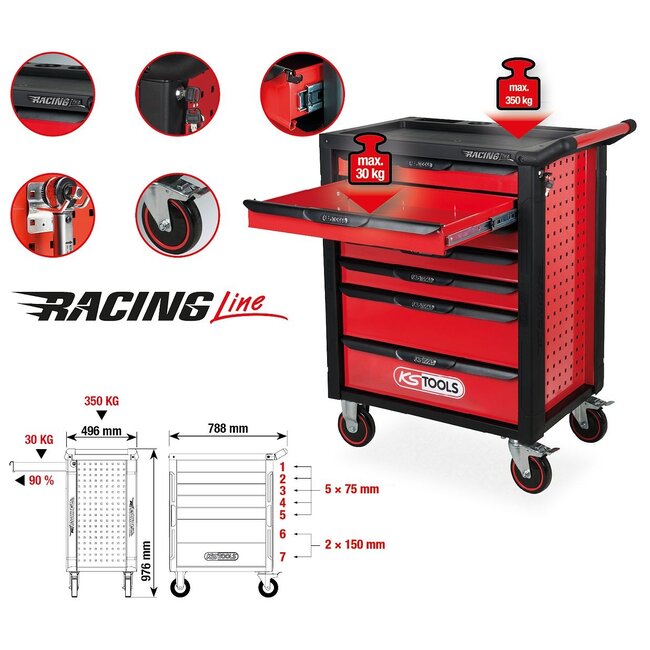 KS Tools RACINGline BLACK/RED toolbox with 7 drawers - 826.0007