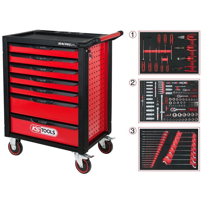 KS Tools RACINGline BLACK/RED toolbox with seven drawers and 215 premium tools - 826.7215