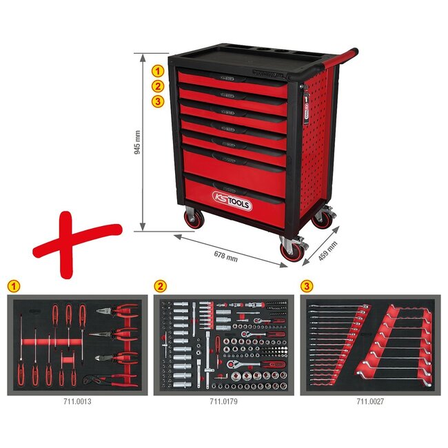 KS Tools RACINGline Servante d'atelier NOIR/ROUGE avec 7 tiroirs et 215 outils d'excellente qualité - 826.7215