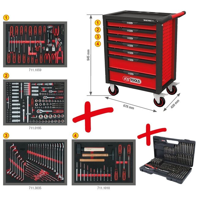 KS Tools RACINGline BLACK/RED toolbox with seven drawers and 515 premium tools - 826.7515