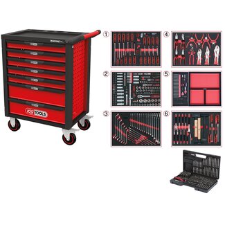 KS Tools RACINGline SCHWARZ/ROT Werkstattwagen mit 7 Schubladen und 598 Premium-Werkzeugen