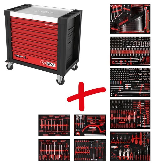 KS Tools Performanceplus workshop tool trolley set P30 with 706 tools for 7 drawer - 830.9706