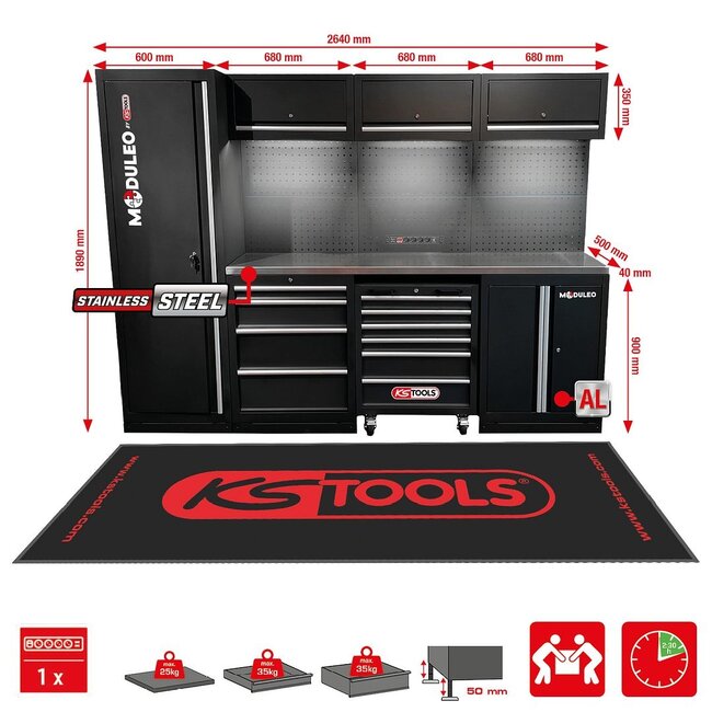 KS Tools Werkstatt-Schranksystem, Edelstahlplatte - 866.6000