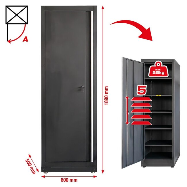 KS Tools Workshop cabinet system, tall cabinet with cable grommet on the right - 866.6020