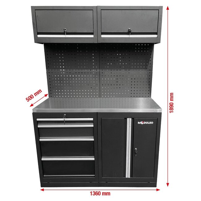 KS Tools Workshop cabinet system expansion module, stainless steel worktop - 866.6030