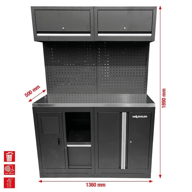 KS Tools Workshop cabinet system expansion module, stainless steel worktop, waste system with paper roll holder - 866.6040