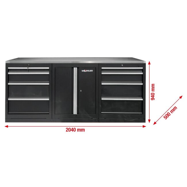 KS Tools Workshop cabinet system expansion module, stainless steel worktop, work bench - 866.6050