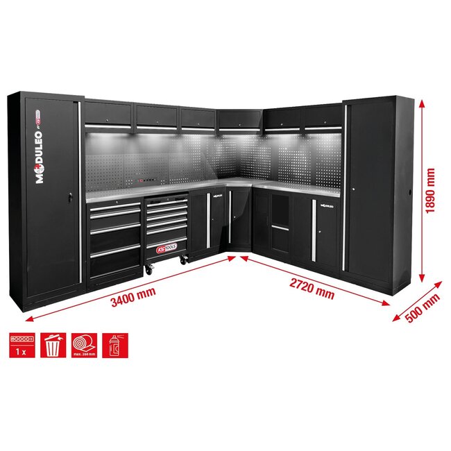 KS Tools Werkstatt-Schranksystem, L-Form, 3400 x 2720 mm, Variante 1 - 866.6215